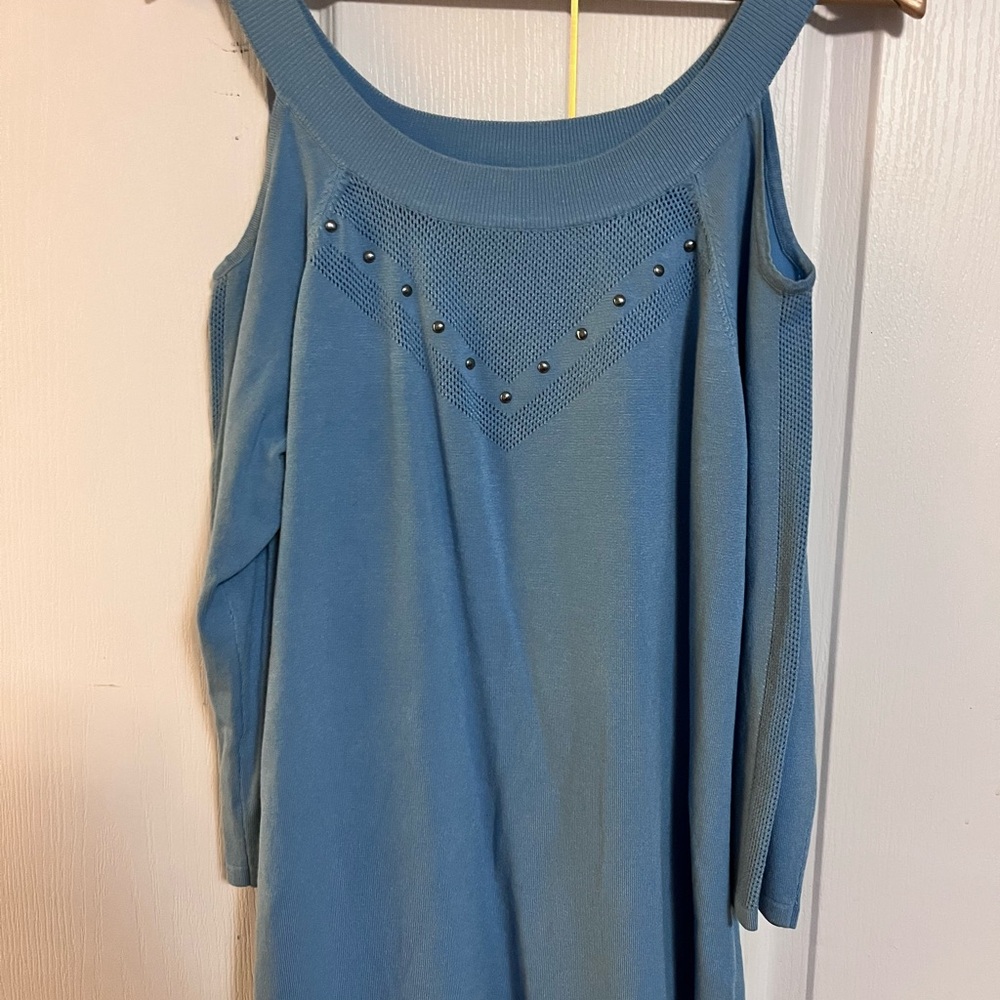 Laura Chic Blue Off-the-Shoulder Sweater with Studs
